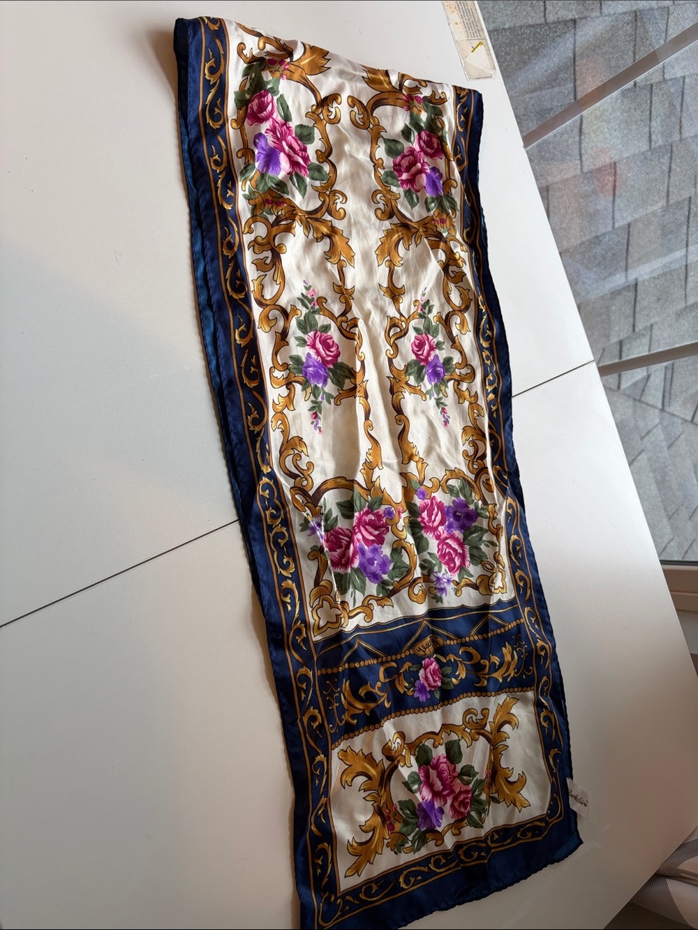 Berkshire Navy, Gold & Pink Floral Baroque Accent Scarf